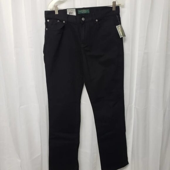 NWT Lauren Ralph Lauren Manhattan Black Classic Straight Leg Jean Size 10P - Picture 1 of 12